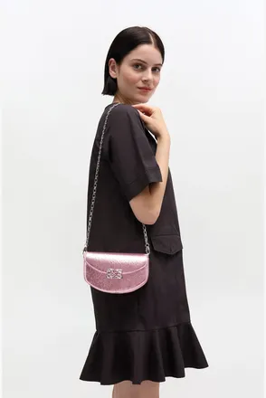 Ganni Pink Lulu Wallet On Chain in Metallic