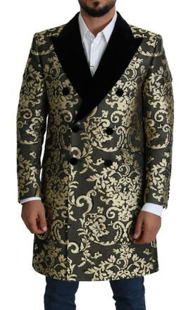 Dolce & Gabbana Mens Brocade Double Breasted Coat Gold And Black