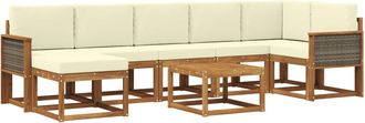 vidaXL Conjunto De Sof&aacute;s De Exterior 8 Uds. Natural Y Crema Poli&eacute;ster Vidaxl