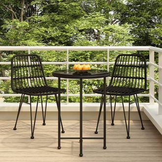 Berkfield Home 3 Piece Garden Dining Set Black Poly Rattan