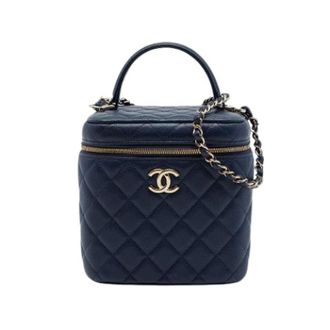 Chanel Pre-owned Quilted Caviar Satchel - Dames - Pre-owned - Blauw - Maat: ONE Size Leer