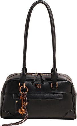 Generic Women PU Top Handle Bag Multi Pocket Shoulder Bag for Daily School Travel(Black) (Black)