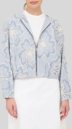 ZOE AND CLAIRE Embroidered Detail Stripe Bomber Jacket in Blue at Nordstrom, Size Medium
