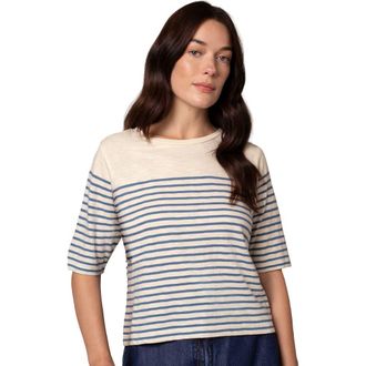 Celtic & Co. Stripe 1/2 Sleeve T-shirt in Blue Ecru Stripe at Nordstrom, Size 8