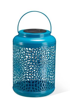 Glitzhome Metal Cutout Scrollwork Solar Powered Outdoor Hanging Lantern with LED Light in Blue at Nordstrom, Size Medium