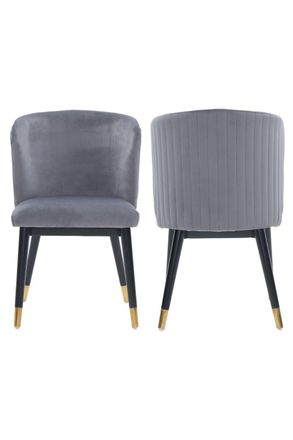 Life Interiors Set of 2 Sofina Modern Velvet Dining Chairs, Tufted Back, Wooden Frame in Grey