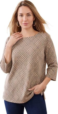 Jessica London Stretch Cotton Boatneck Tunic in Brown Bias Glen Plaid at Nordstrom, Size 36