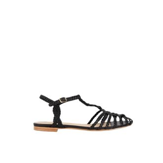 Paloma Barcel&oacute; Schoenen, Dames, Zwart, 37 EU, Zwarte Leren Gevlochten Enkelschoenen