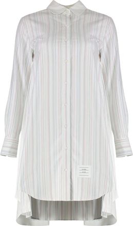 Thom Browne Gestreepte Katoenen Overhemdjurk - Dames - Shirt Kleedjes - Wit - S - Katoen - Kleedjes