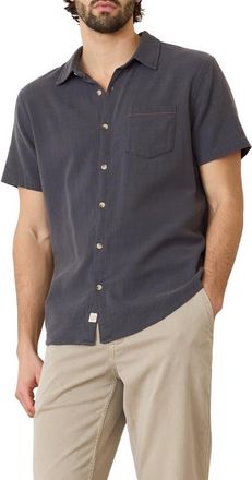 Marine Layer Classic Solid Short Sleeve Stretch Cotton Selvage Button-Up Shirt in India Ink at Nordstrom, Size Xx-Large