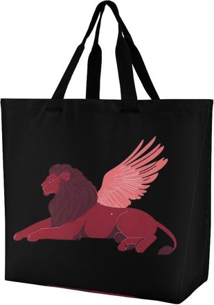Generic Greek Vintage Lion with Wings Reusable Shopping Bags Large Capacity Grocery Bag Heavy Duty Tote for Women 40x40x16cm