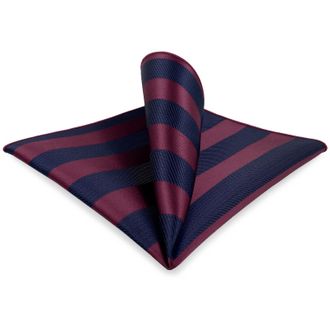 Shlax & Wing Mens Pocket Square Silky Touch Red Navy Blue Burgundy Striped Hanky for Wedding Party