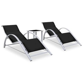 vidaXL Tumbonas Con Mesita 2 Unidades Aluminio Negro Vidaxl