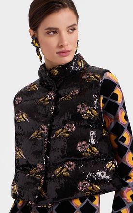 La DoubleJ Bonbon Puffer Vest in Mayfair Paillettes Black at Nordstrom, Size Medium