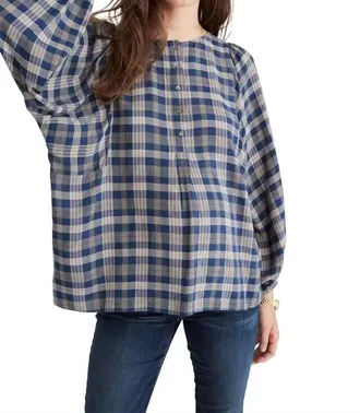 Hatch Rose Plaid Top In Blue