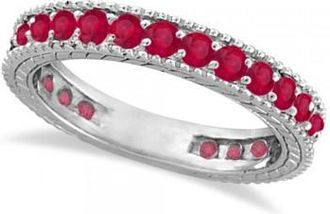 Allurez Ruby Eternity Ring Anniversary Ring Band 14k White Gold (1.16ct)