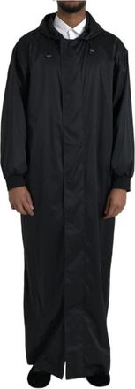 Dolce & Gabbana Lange Windjack met Capuchon - Heren - Parka Jassen - Zwart - L - Polyester - Jassen