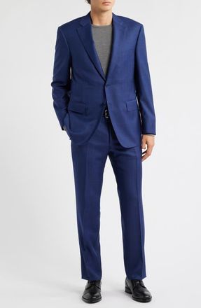 Canali Siena Regular Fit Medium Blue Glen Check Super 130s Wool Suit in Bright Blue at Nordstrom, Size 38 Us