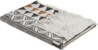 Beliani Manta De Algod&oacute;n Negro Beige Amarillo Mostaza 130 X 180 Cm Abstracto Proddatur