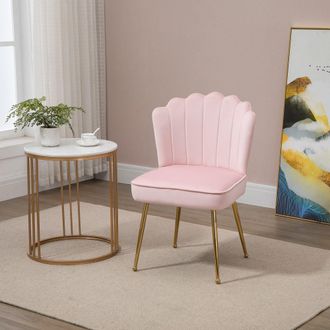 HOMCOM Pink Velvet-Touch Vanity Chair Makeup Chair with Golden Metal Legs for Living Room & Dining Room - Home Living | TJ Hughes