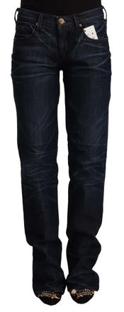Ermanno Scervino Dames Donkerblauwe Middelhoge Katoenen Denim Rechtdoor Jeans
