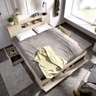 Dmora Cama Doble Murlo, Contenedor, Tama&ntilde;o Colch&oacute;n 160x200 Cm, Soporta 150 Kg, Blanco