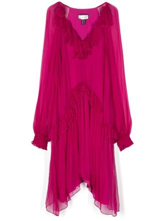Nissa floral-appliqu&eacute; silk midi dress - women - Viscose/Silk - 36 - Pink