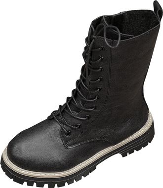 Generic Black Ladies Ankle Boots with Zipper and Lace-Up Design Thick Heel for Casual