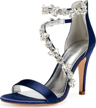 Generic Wedding Shoes Women Ankle Strap Heels Bridal Heels Open Toe Stiletto High Heeled Sandals for Prom, Party, Daily 10.5Cm,Dark Blue,7 UK