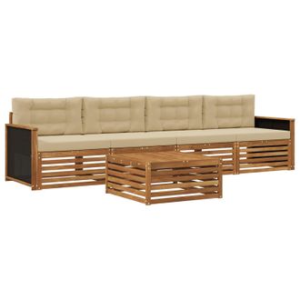 vidaXL Conjunto De Sof&aacute;s De Exterior Con Coj&iacute;n 5 Pcs Natural Y Beige Vidaxl