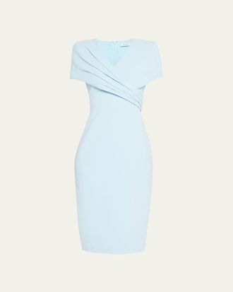 Badgley Mischka Pleated Short-Sleeve Sheath Dress