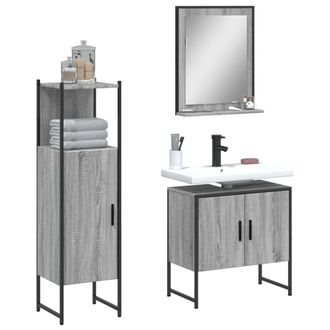 vidaXL Vidaxl - Set De Muebles De Ba&ntilde;o 3 Pzas Madera Contrachapada Gris Sonoma