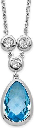 Diamond2Deal Sterling Silver Rhodium-plated White & Blue Topaz Pendant Necklace