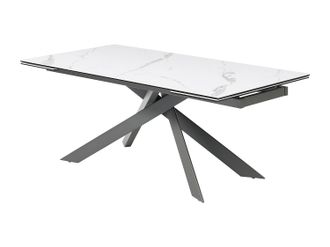Vente-Unique Mesa de comedor extensible para 8 a 12 personas en cer&aacute;mica, vidrio templado y metal - Efecto m&aacute;rmol blanco y antracita - COREMA de Maison C&eacute;phy