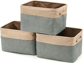 OEM Caja De Almacenamiento Plegable - Algod&oacute;n Y Yute - Para Armario Vestidor Perchero - Lote De 3 - Gris Beige