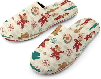 Generic Christmas Checkered Gingerbread Mens Cotton Slippers Memory Foam Comfort House Shoes Winter Indoor Slipper for Hotel Casa Spa