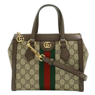 Gucci Pre-owned Ophidia GG Supreme coated canvas 2way bag - Dames - Pre-owned - Bruin - Maat: ONE Size Leer