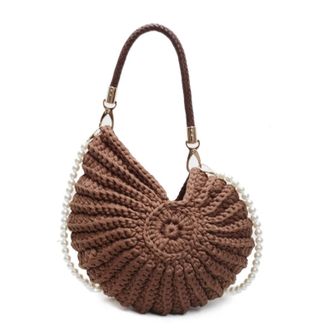 Generic Shell Bag Personalized Hand-woven Bag Creative Conch Shaped Crochet Shoulder Seaside Shell Messenger Novelty Small Handbag(Coffee)