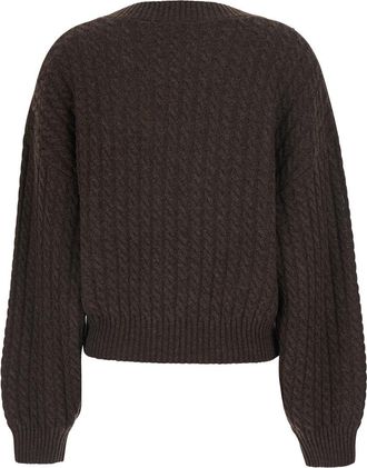 Rotate Womens Sweater V-Neck Cable Knit Brown Merino Wool Tops Top