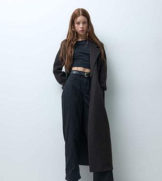 Vero Moda Petite cappotto maxi formale con cintura color marrone cioccolato