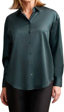 Tribal Flowy Satin Button-Up Shirt In Alpine Green