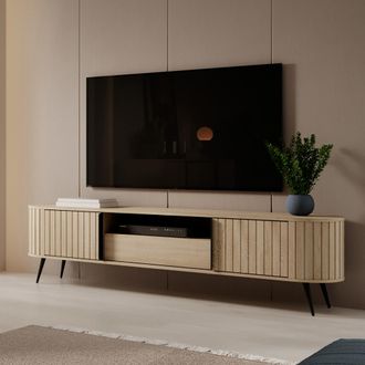 Dmora Credenza Hanotofa, Aparador Con Caj&oacute;n, 2 Estantes, Puertas Abatibles, Deslizantes, 196x40x51h Cm Roble Marr&oacute;n