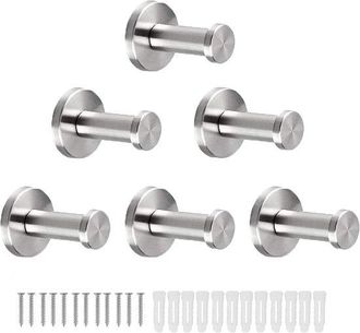 No Brand Ganchos Para Toallas De Ba&ntilde;o, 6 Ganchos Redondos Para Ropa, Gancho Resistente Para Albornoz De Pared, Percha Robusta De Acero Inoxidable (sus 304), Pa