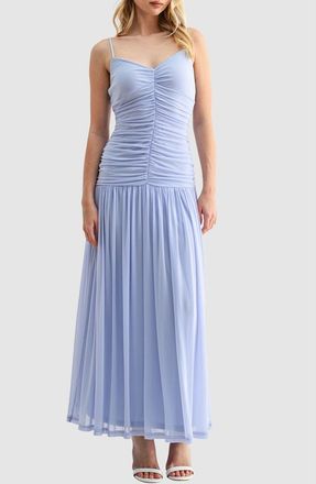 All in Favor Ruched Drop Waist Chiffon Midi Dress in Periwinkle at Nordstrom, Size X-Small