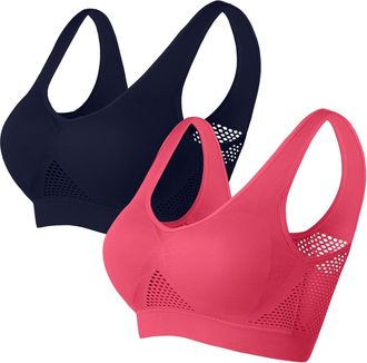 Generic Womens Sports Bras Plain Hollow Out Wide Shoulder Straps Elastic Wireless Removable Pads Support Running Gym Yoga High Impact Anti-Sagging Breasts for