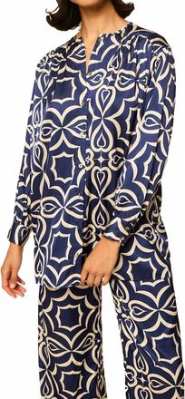 Misa Teodora Long Sleeve Top In Blue Mosaic Tile
