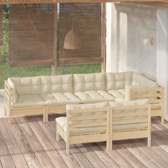 vidaXL Muebles De Jard&iacute;n 7 Pzas Y Cojines Madera Maciza De Pino Crema Vidaxl