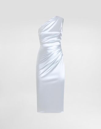 Dolce & Gabbana One-shoulder Dress In Stretch Satin - Woman Dresses Gray Satin 42