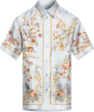 Etro Etro, Short Sleeve Shirts, male, Multicolor, Size: M Silk Shirt With Floral Motif