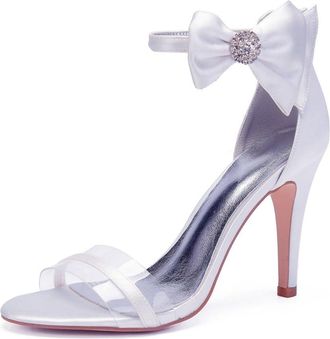 Generic Women Stain Peep Toe High Heels Sandals Bridal Stiletto Wedding Evening Dress Shoes 10.5Cm,White,5 UK